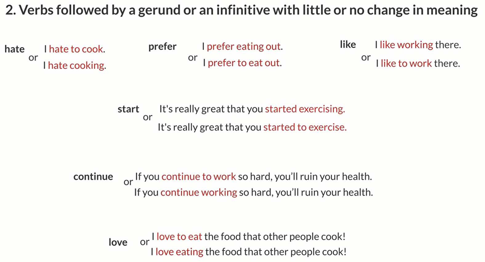 Verbs followed by a gerund or an infinitive with little or no change in meaning